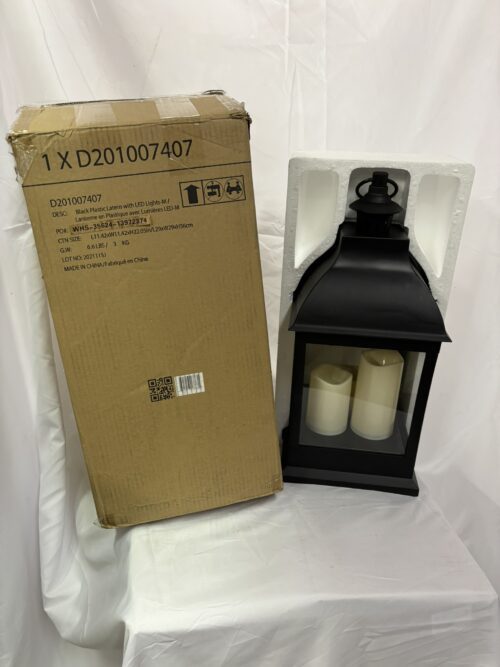 22in Black Plastic Lantern with LED Lights